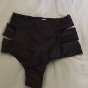 Black cheeky high waist bathing suit bottoms